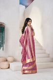 Royal Mauve Banarasi Silk Saree with Golden Zari Checks