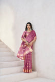 Royal Mauve Banarasi Silk Saree with Golden Zari Checks