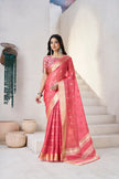 Rani Pink Banarasi Silk Saree with Golden Zari Checks