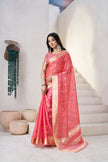 Rani Pink Banarasi Silk Saree with Golden Zari Checks