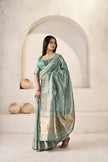 Sage Green Banarasi Silk Saree with Silver Zari Border