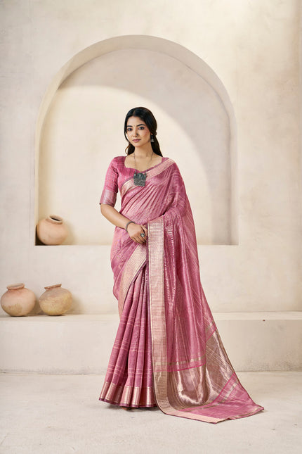 Rani Pink Banarasi Silk Saree with Golden Metallic Zari