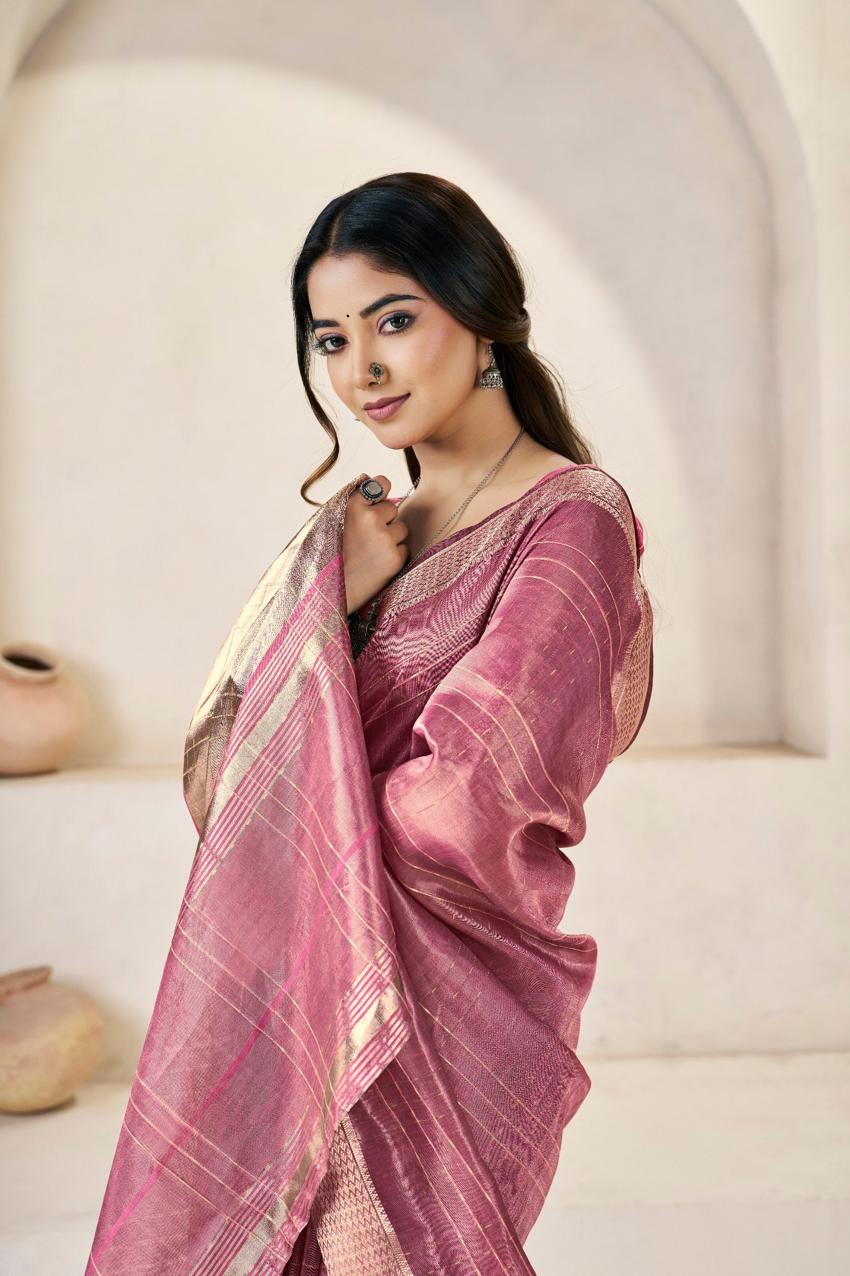 Rani Pink Banarasi Silk Saree with Golden Metallic Zari