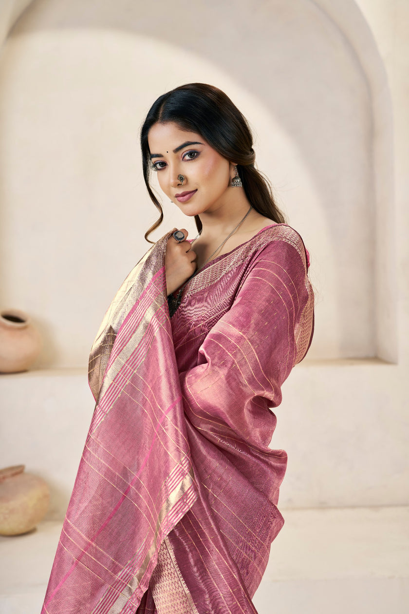 Rani Pink Banarasi Silk Saree with Golden Metallic Zari