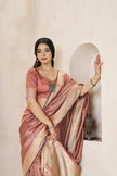 Rose Gold Banarasi Silk Saree with Rich Metallic Zari Border