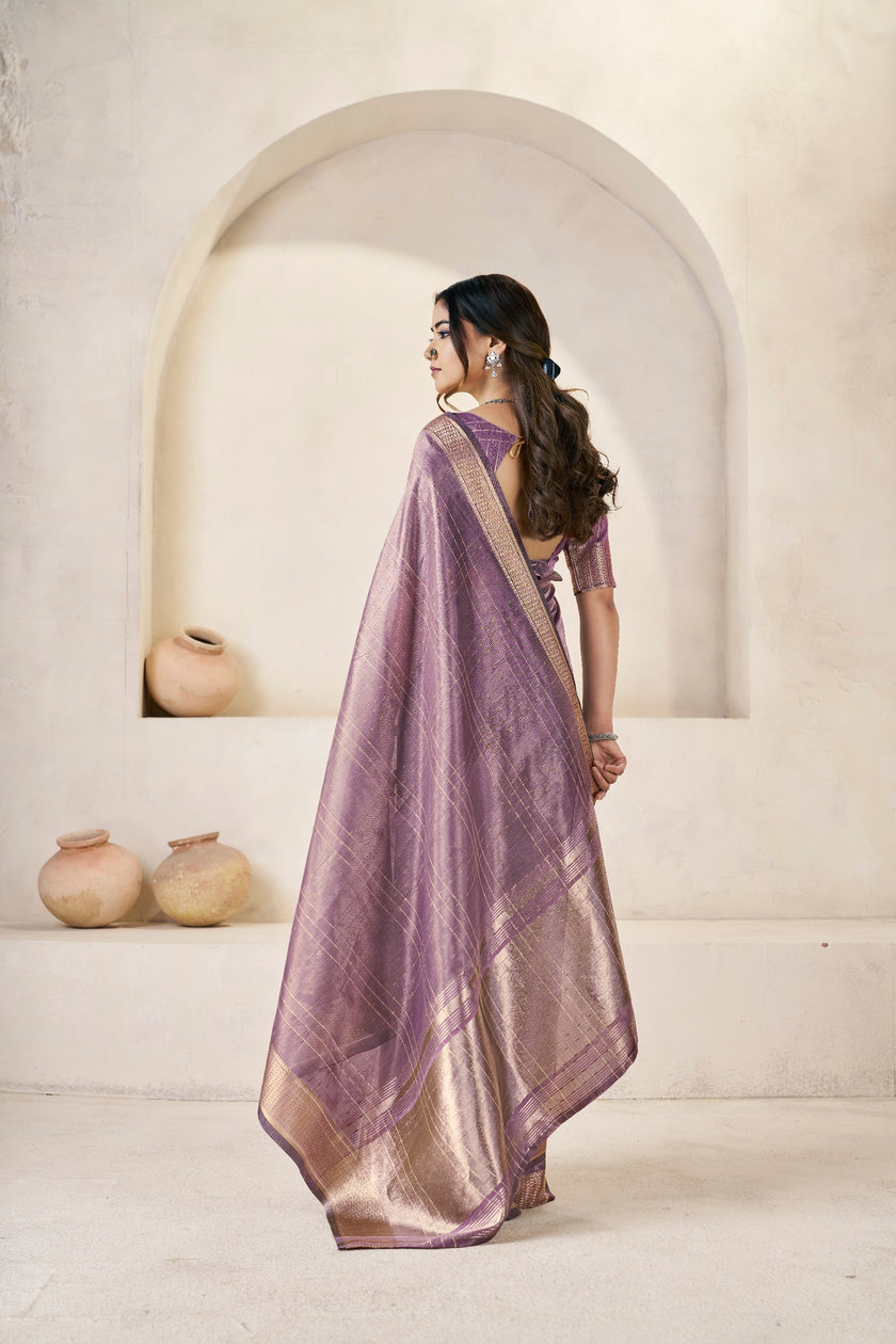 Royal Lavender Banarasi Silk Saree with Golden Zari Border