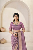 Royal Lavender Banarasi Silk Saree with Golden Zari Border