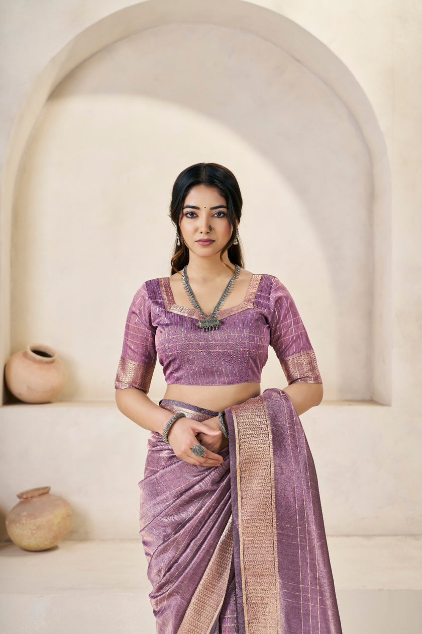 Royal Lavender Banarasi Silk Saree with Golden Zari Border