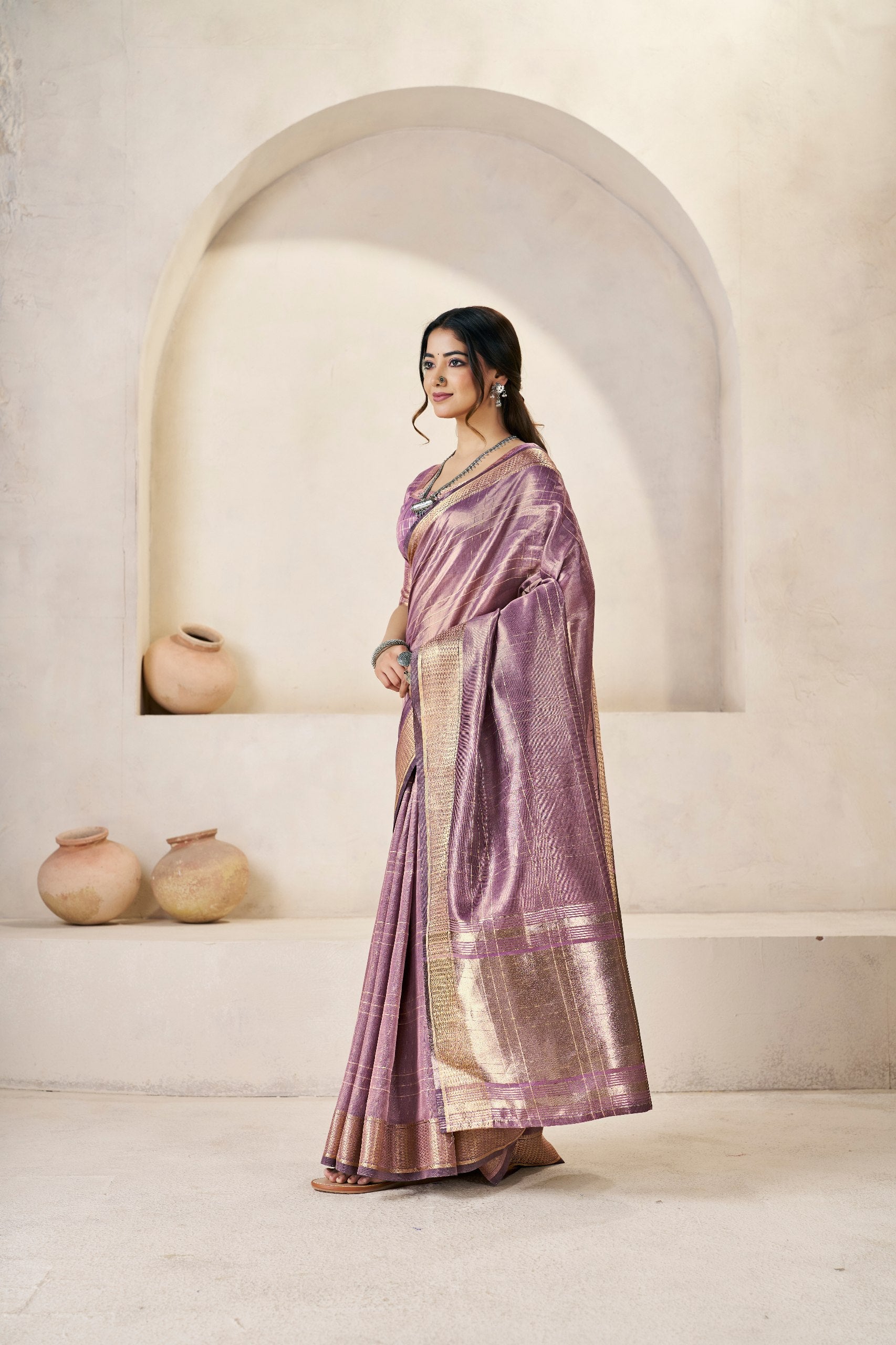 Royal Lavender Banarasi Silk Saree with Golden Zari Border