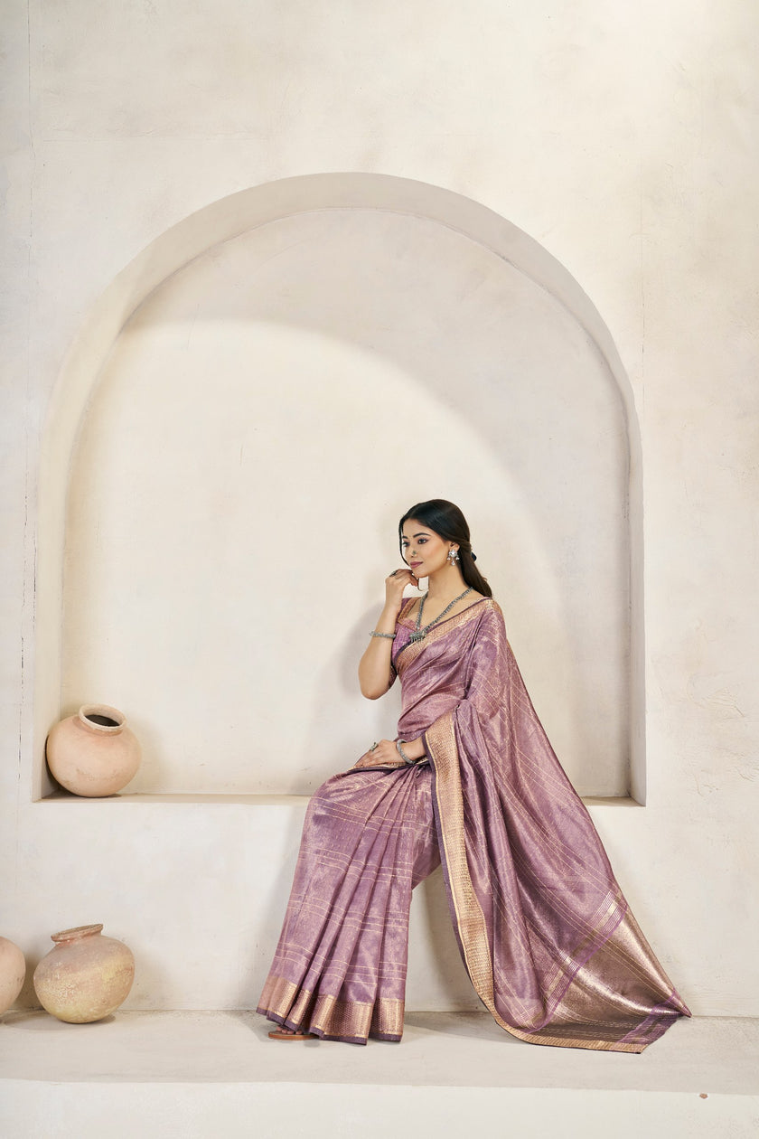 Royal Lavender Banarasi Silk Saree with Golden Zari Border