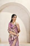 Royal Lavender Banarasi Silk Saree with Golden Zari Border