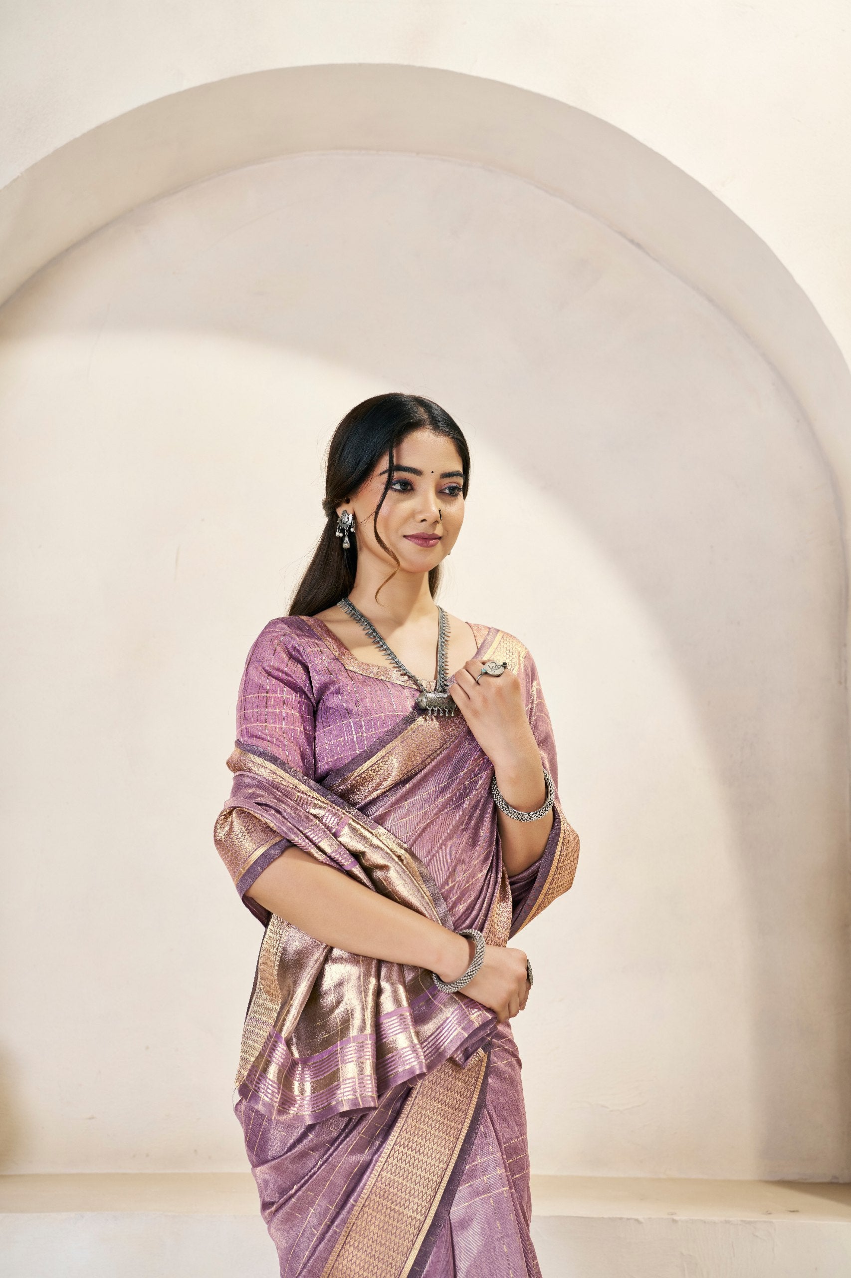 Royal Lavender Banarasi Silk Saree with Golden Zari Border