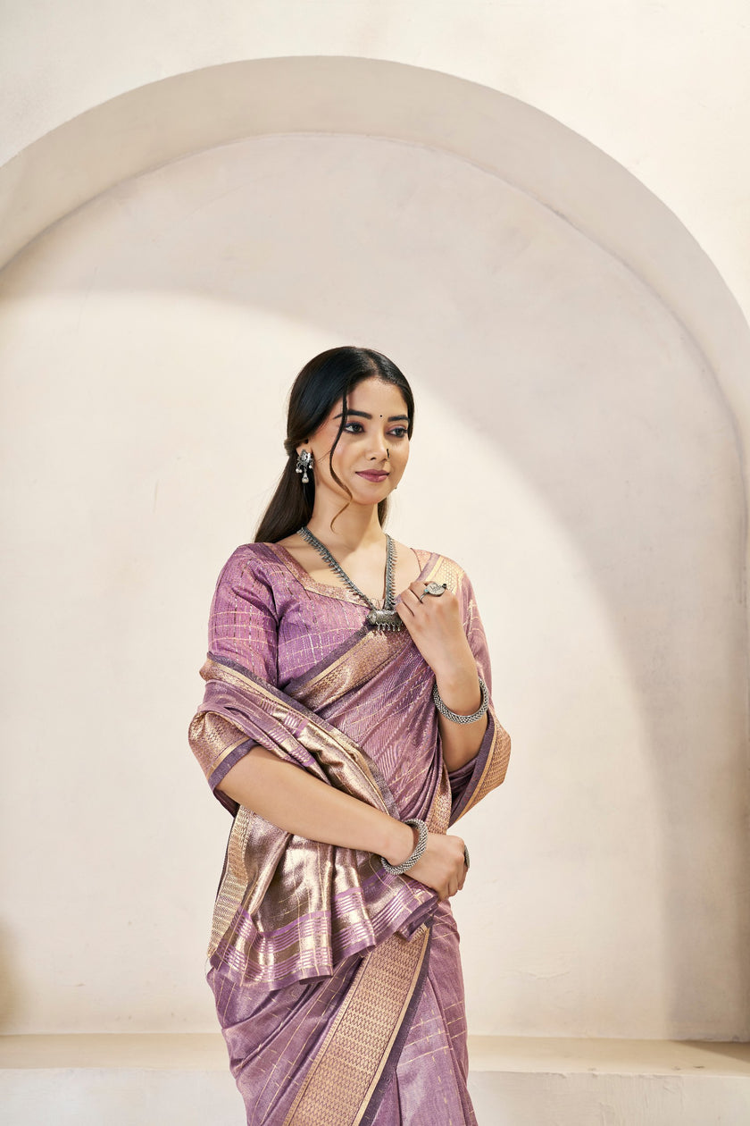 Royal Lavender Banarasi Silk Saree with Golden Zari Border
