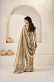 Antique Gold Banarasi Silk Saree with Metallic Zari Elegance