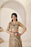 Antique Gold Banarasi Silk Saree with Metallic Zari Elegance