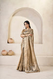 Antique Gold Banarasi Silk Saree with Metallic Zari Elegance