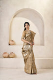 Antique Gold Banarasi Silk Saree with Metallic Zari Elegance