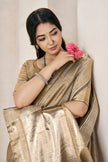 Antique Gold Banarasi Silk Saree with Metallic Zari Elegance