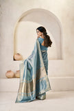 Steel Blue Banarasi Silk Saree with Silver Zari Border