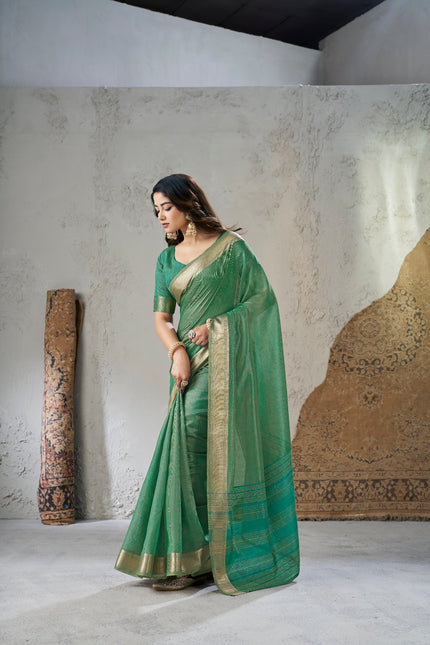 Emerald Green Banarasi Silk Saree with Golden Zari Border