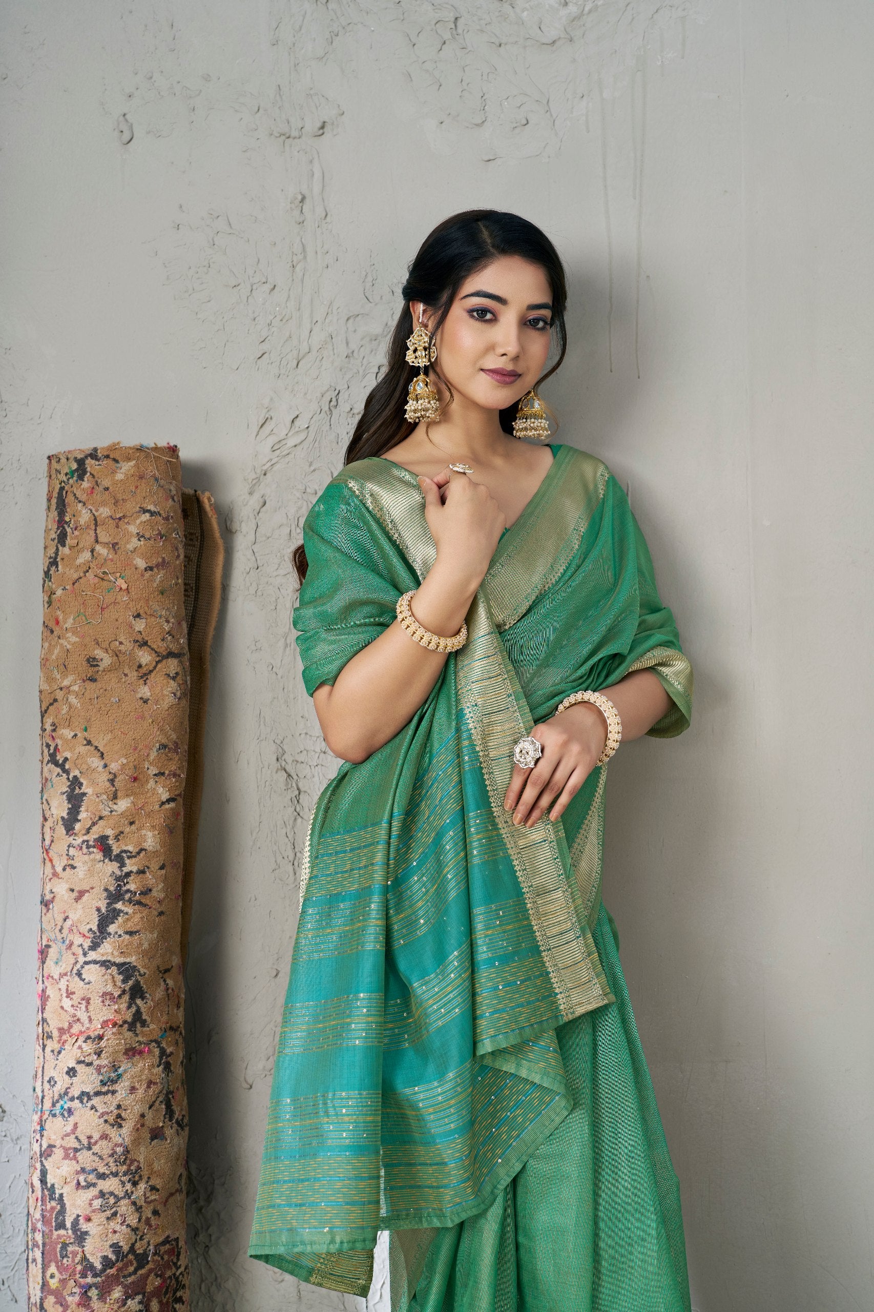 Emerald Green Banarasi Silk Saree with Golden Zari Border