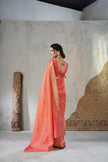 Sunset Peach Banarasi Silk Saree with Golden Zari Border