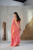 Coral Pink Banarasi Silk Saree with Golden Zari Border