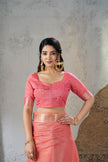 Coral Pink Banarasi Silk Saree with Golden Zari Border