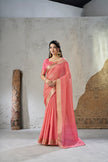 Coral Pink Banarasi Silk Saree with Golden Zari Border