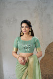 Mint Green Banarasi Silk Saree with Golden Zari Border