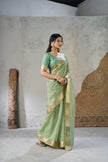 Mint Green Banarasi Silk Saree with Golden Zari Border