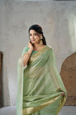 Mint Green Banarasi Silk Saree with Golden Zari Border