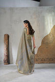 Olive Grey Banarasi Silk Saree with Antique Gold Zari Border