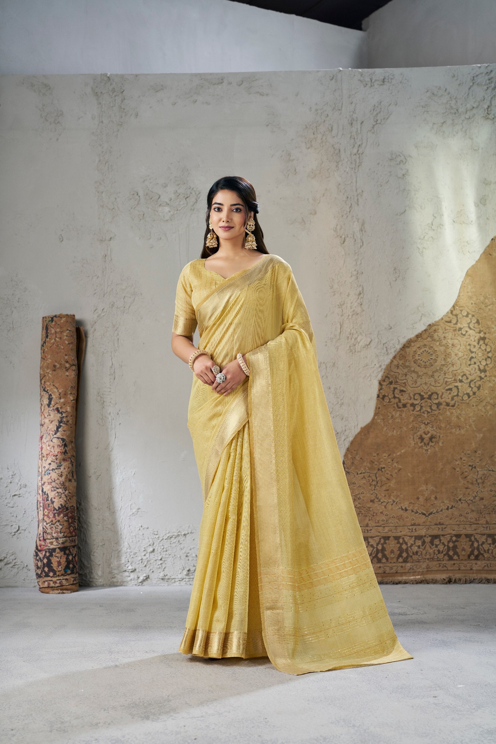 Golden Mustard Banarasi Silk Saree with Rich Zari Elegance
