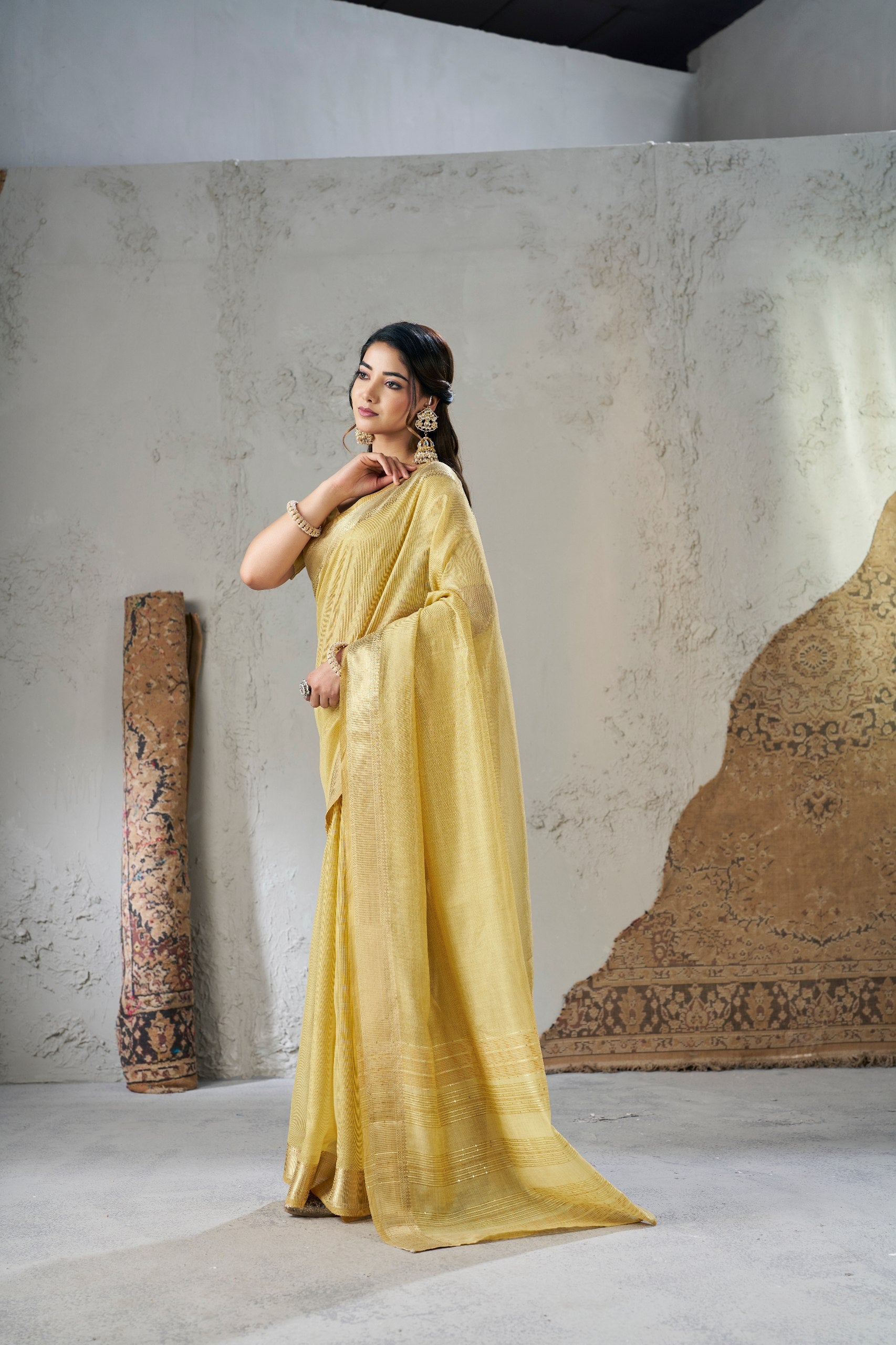 Golden Mustard Banarasi Silk Saree with Rich Zari Elegance