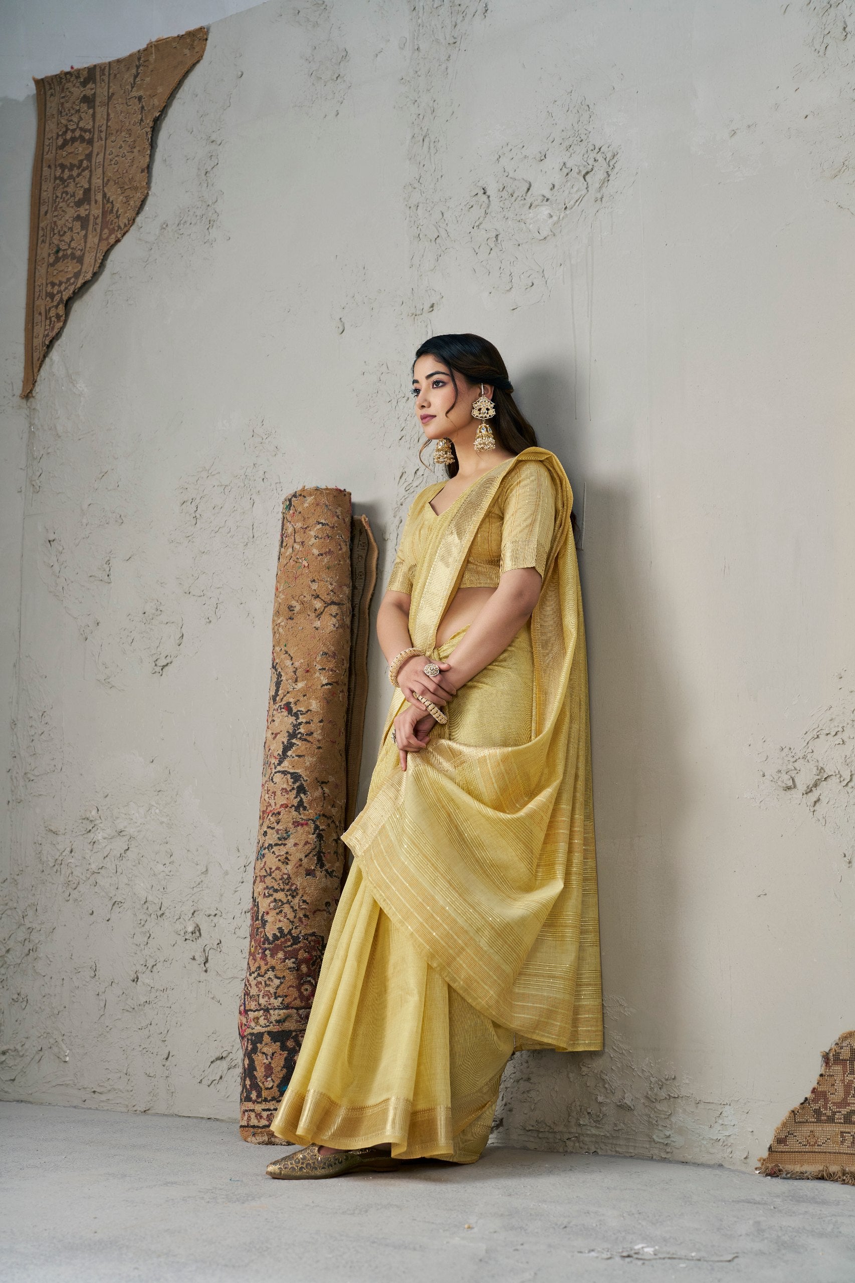 Golden Mustard Banarasi Silk Saree with Rich Zari Elegance