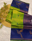 Elegant Green Banarasi Silk Saree with Navy Blue Zari Border & Leaf Motifs