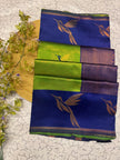 Elegant Green Banarasi Silk Saree with Navy Blue Zari Border & Leaf Motifs