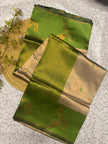 Elegant Beige & Olive Green Banarasi Silk Saree with Leaf Motifs
