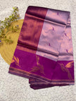 Elegant Purple Banarasi Silk Saree with Wine Pallu & Floral Woven Motifs