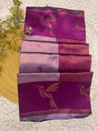 Elegant Purple Banarasi Silk Saree with Wine Pallu & Floral Woven Motifs