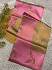 Elegant Beige Banarasi Silk Saree with Pink Pallu & Gold Woven Motifs