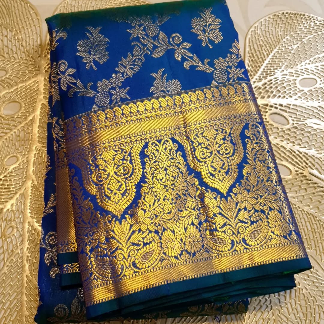 Royal Blue Silk Saree with Intricate Gold Zari Floral Border