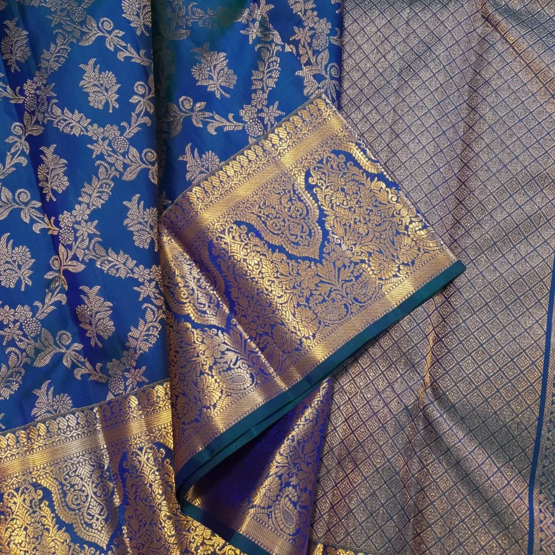 Royal Blue Silk Saree with Intricate Gold Zari Floral Border