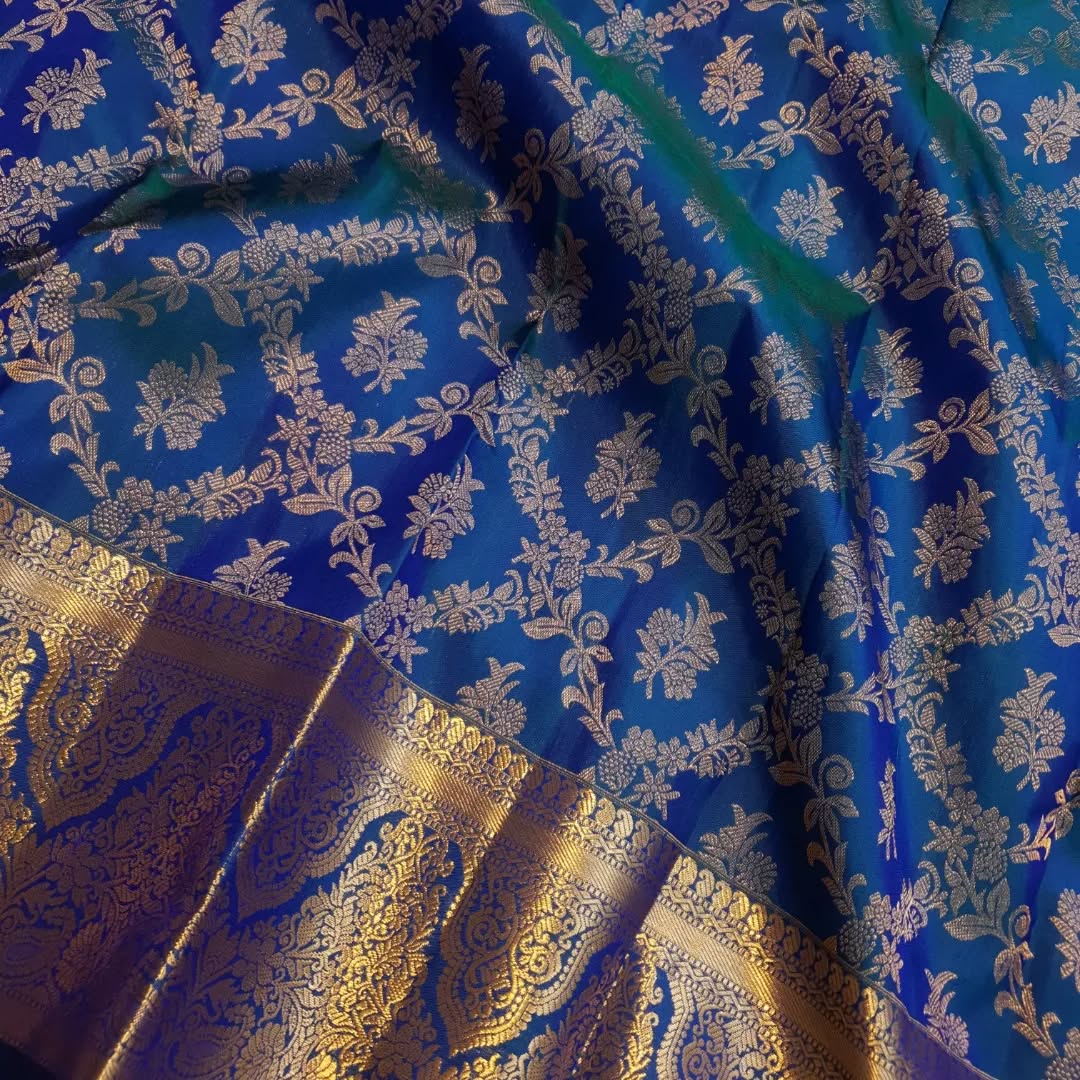 Royal Blue Silk Saree with Intricate Gold Zari Floral Border