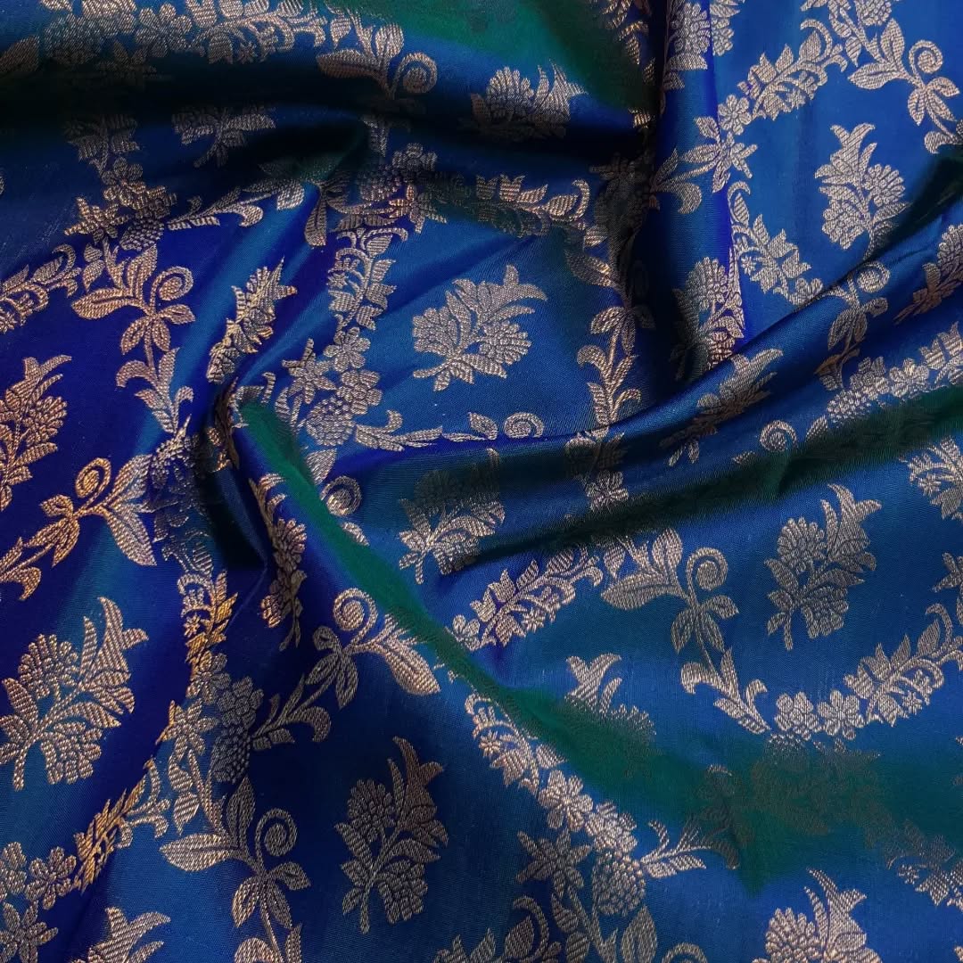 Royal Blue Silk Saree with Intricate Gold Zari Floral Border