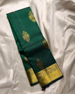 Elegant Emerald Green Silk Saree with Antique Gold Zari Peacock Motifs & Rich Border