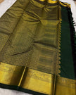 Elegant Emerald Green Silk Saree with Antique Gold Zari Peacock Motifs & Rich Border