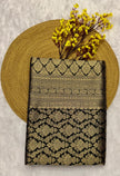 Elegant Black Silk Saree with Antique Gold Woven Zari