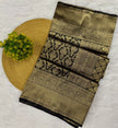 Elegant Black Silk Saree with Antique Gold Woven Zari